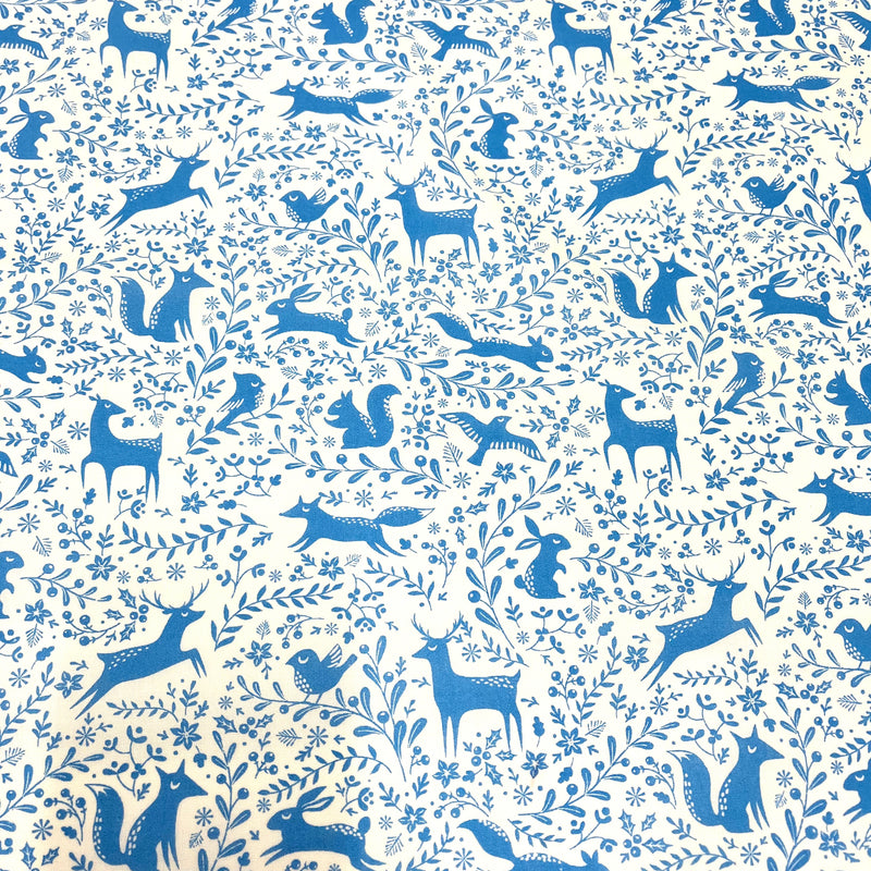 Forest animals Polycotton - Blue