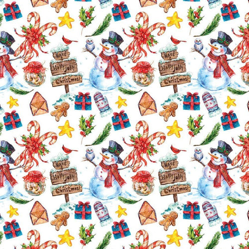 100% Cotton Digital Print - Christmas - Snowman - The Fabric Counter