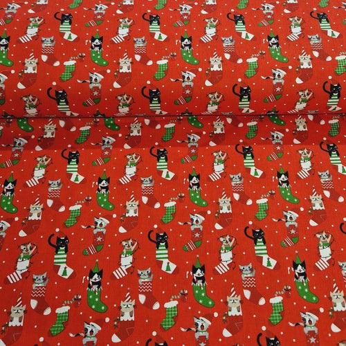 Christmas 100% Cotton Print - Christmas Kittens - The Fabric Counter