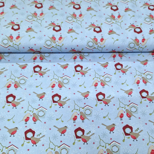 Christmas Cotton Print - Christmas Robins - The Fabric Counter