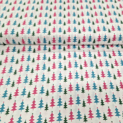 Christmas Cotton Print - Colourful Christmas Trees - The Fabric Counter