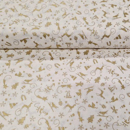 Christmas Cotton Print - Gold Foil - The Fabric Counter