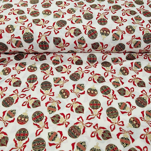 Christmas Foil 100% Cotton Print - Baubles - The Fabric Counter