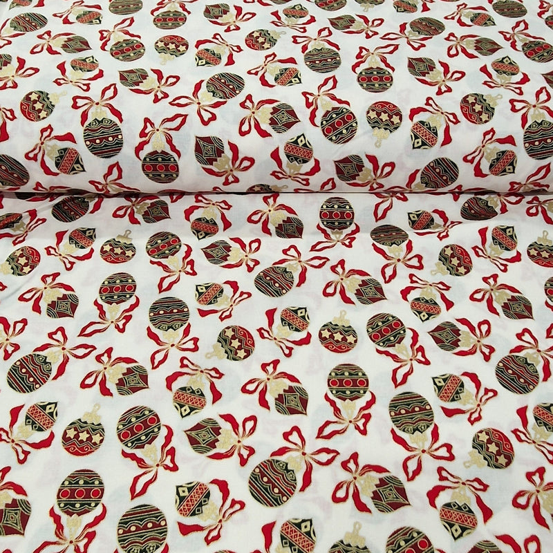 Christmas Foil 100% Cotton Print - Baubles - The Fabric Counter