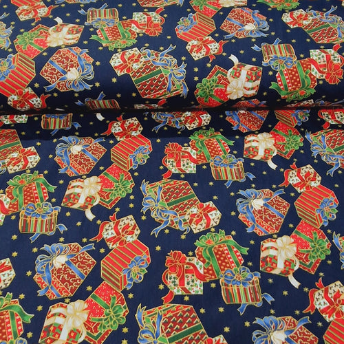 Christmas Foil 100% Cotton Print - Gifts - The Fabric Counter