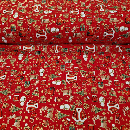 Christmas Foil 100% Cotton Print - Santa Coat - The Fabric Counter