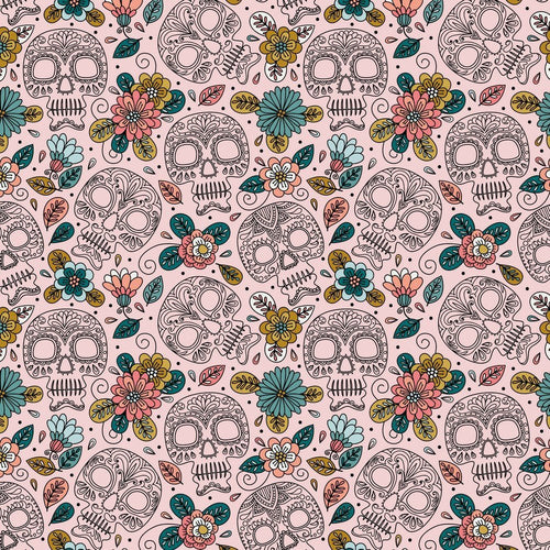 Digital Cotton Print - Halloween Skulls & Florals - The Fabric Counter