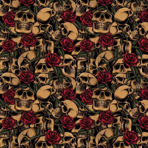 Digital Cotton Print - Halloween Skulls & Roses - The Fabric Counter