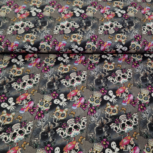 Digital Cotton Print - Halloween Sugar Skulls - The Fabric Counter