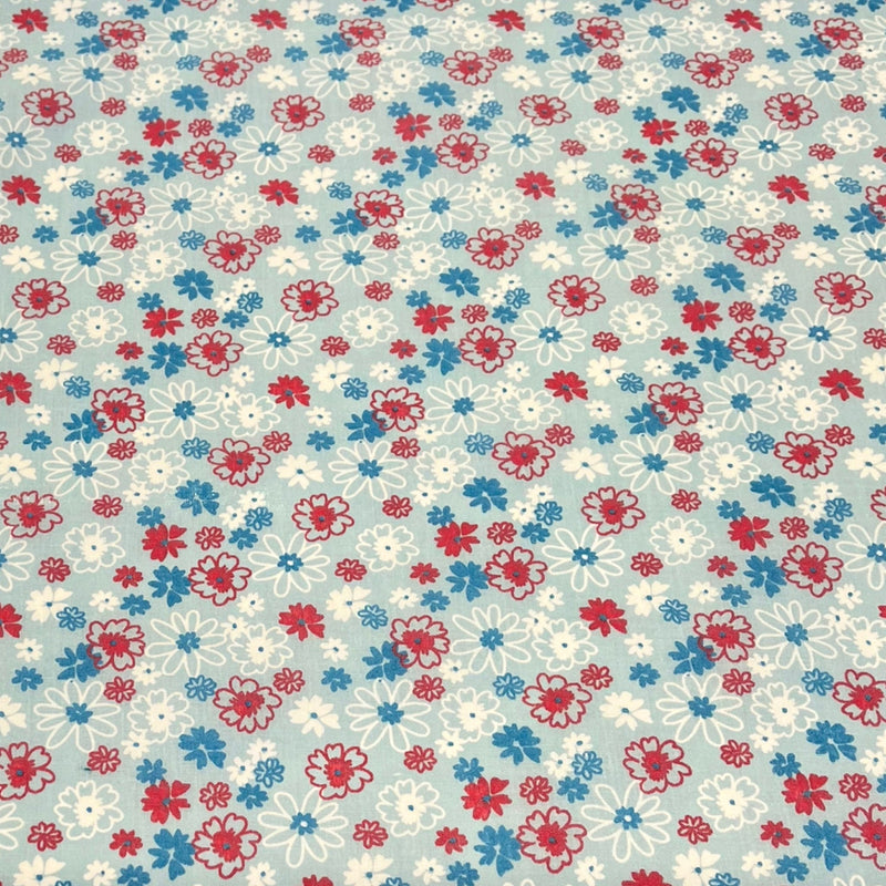 Floral print Polycotton - Blue - The Fabric Counter