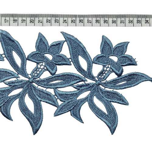 Heavy Embroidered Flower Trim (Aqua) - The Fabric Counter