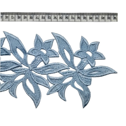 Heavy Embroidered Flower Trim (Baby Blue) - The Fabric Counter