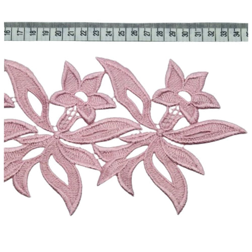 Heavy Embroidered Flower Trim (Baby Pink) - The Fabric Counter