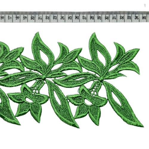 Heavy Embroidered Flower Trim (Emerald Green) - The Fabric Counter