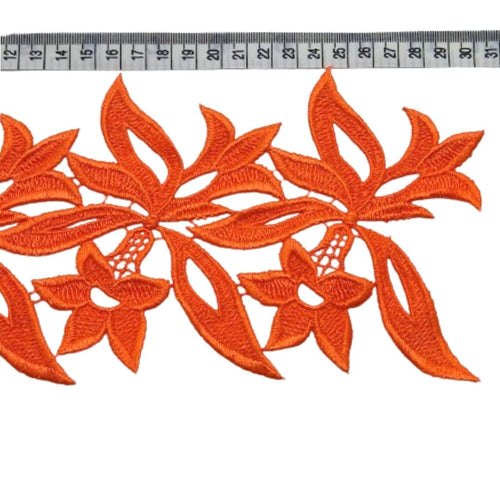 Heavy Embroidered Flower Trim (FL Orange) - The Fabric Counter