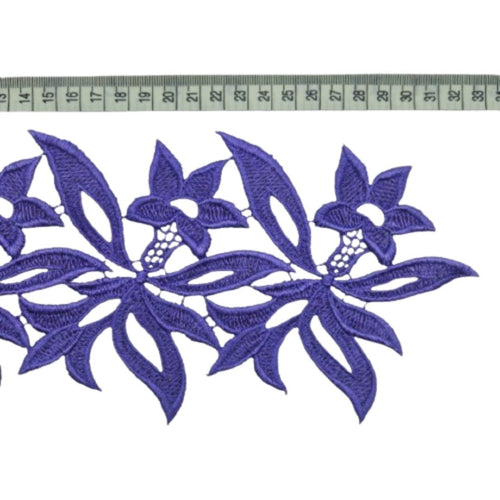 Heavy Embroidered Flower Trim (Purple) - The Fabric Counter