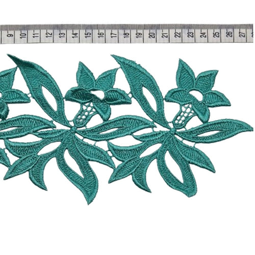 Heavy Embroidered Flower Trim (Teal Green) - The Fabric Counter