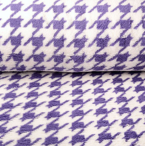 Houndstooth Sherpa Teddy Fleece - Lavender - The Fabric Counter