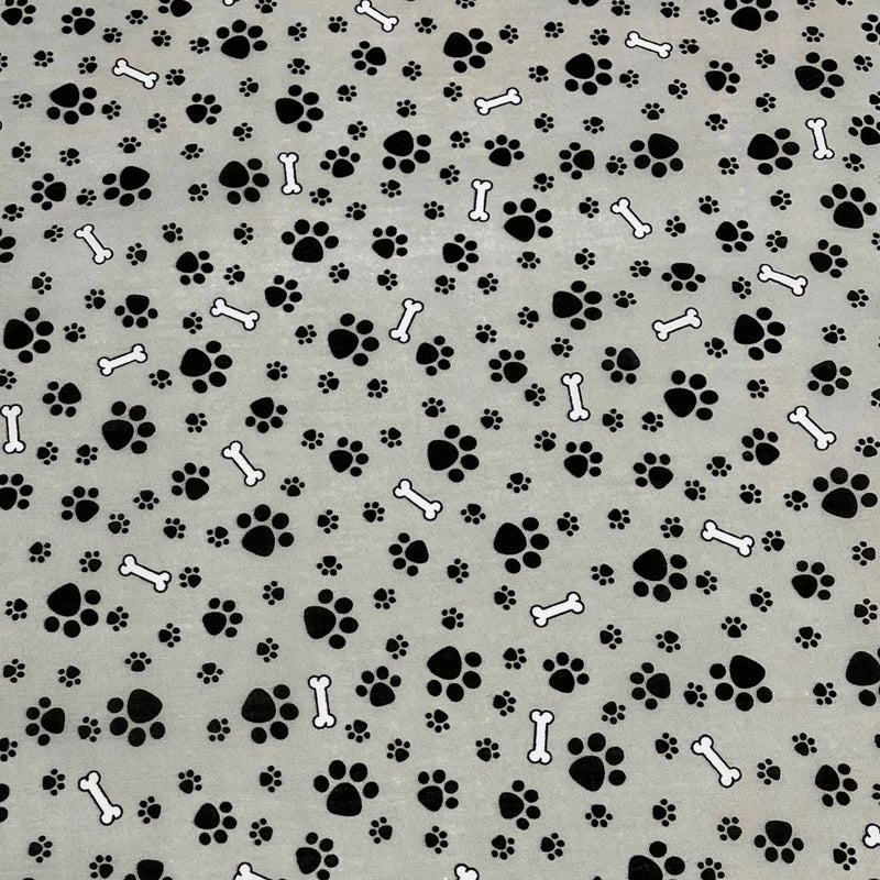 Paw print Polycotton - Grey - The Fabric Counter