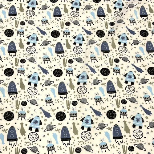 Spaceship print Polycotton - The Fabric Counter
