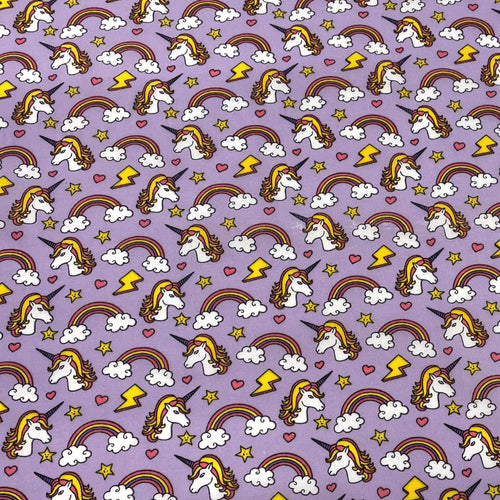 Unicorn print Polycotton - Purple - The Fabric Counter