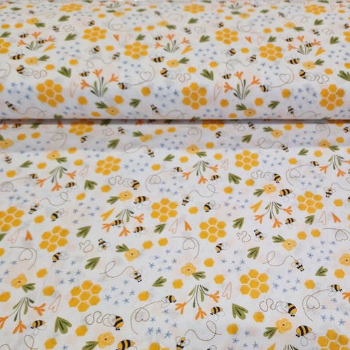 100% Cotton Digital Print - Floral & Bee - The Fabric Counter