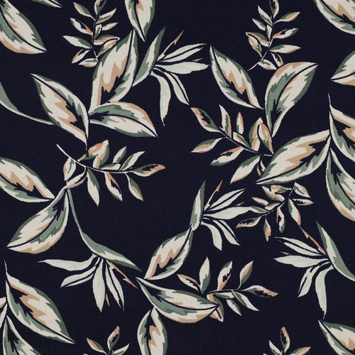 Digital Print Cotton Canvas - Leaves (Navy) - The Fabric Counter