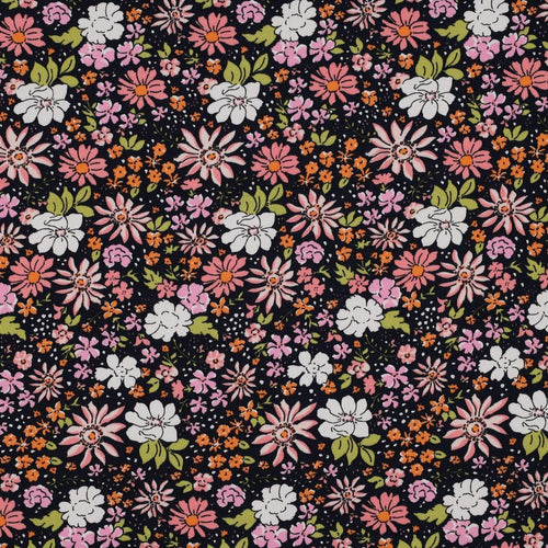 French Terry Cotton Jersey - Flowers (Black) - The Fabric Counter