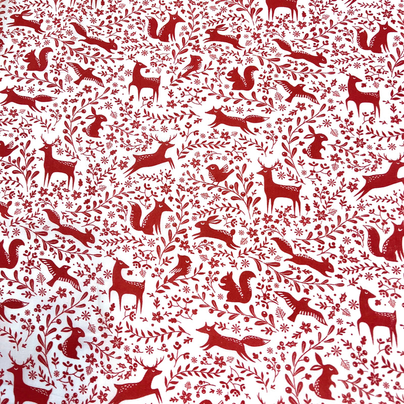 Forest animals Polycotton - Red