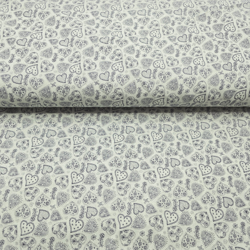 100% Cotton Print - Hearts (Pale Green)