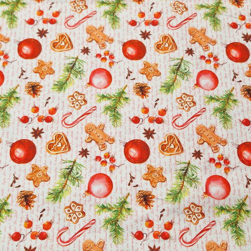 100% Cotton Digital Print - Christmas - Gingerbread & Candy Canes - The Fabric Counter