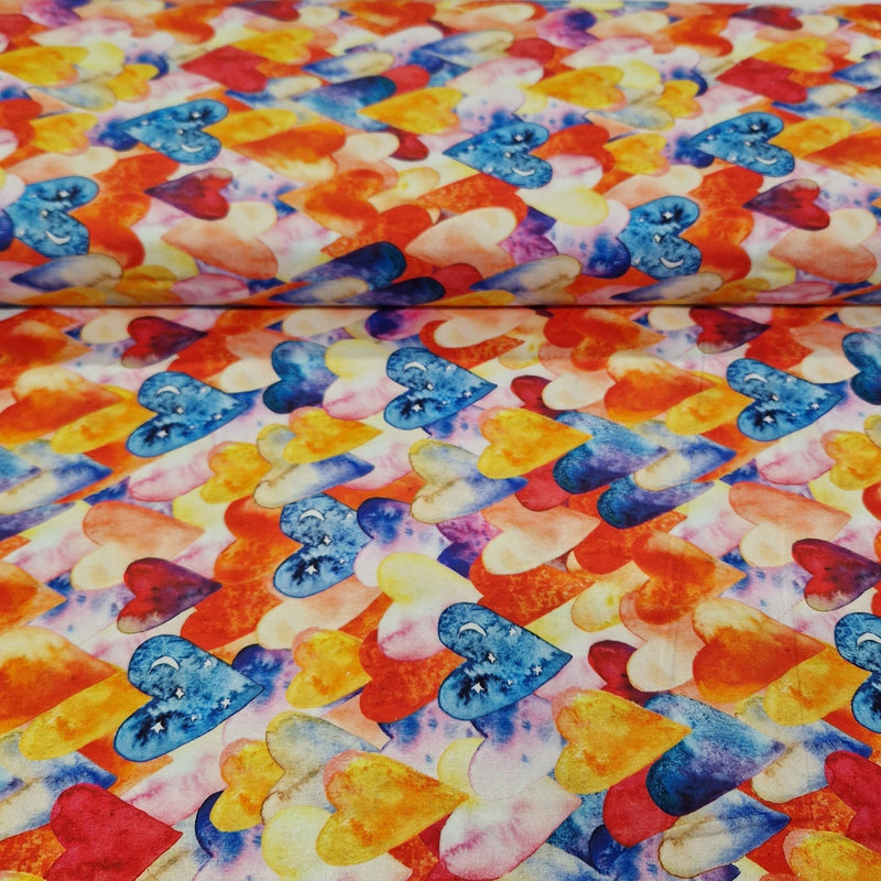100% Cotton Print - Colourful Hearts - The Fabric Counter