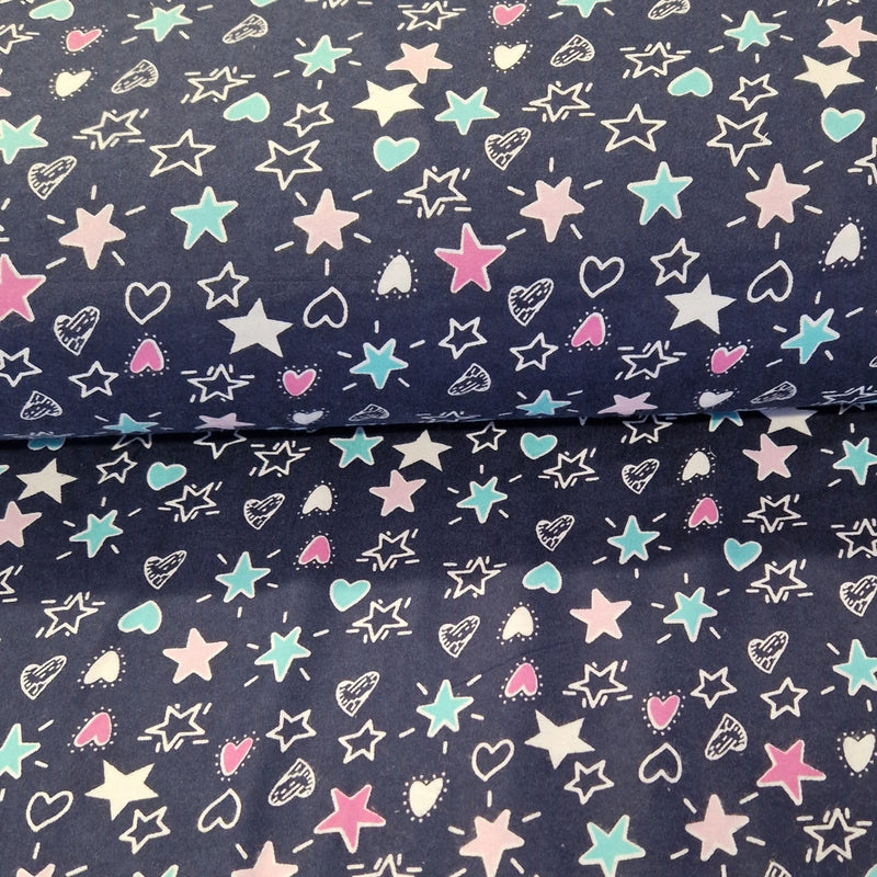 Brushed Cotton - Hearts & Stars - The Fabric Counter