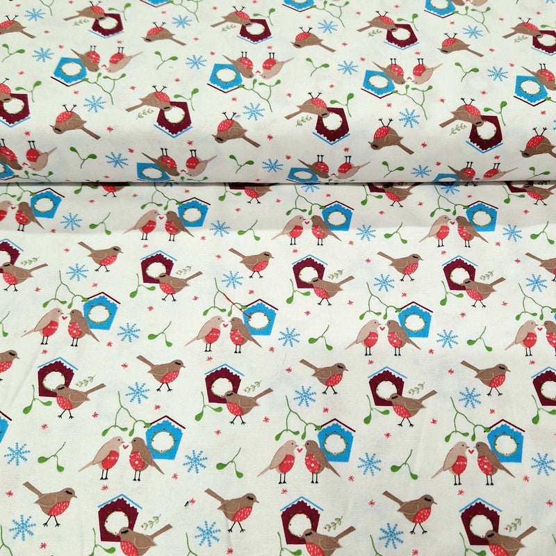 Christmas Cotton Print - Christmas Robins - The Fabric Counter