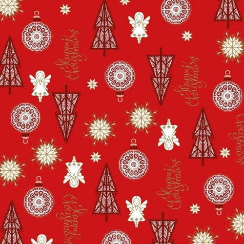 Christmas Cotton Print with Gold Foil - The Fabric Counter