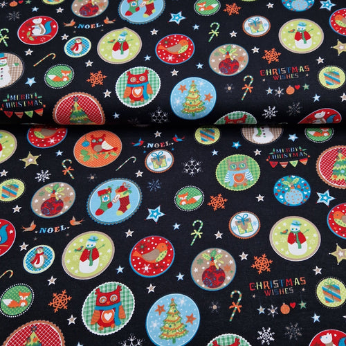Christmas Wishes - Cotton Jersey - Black - The Fabric Counter