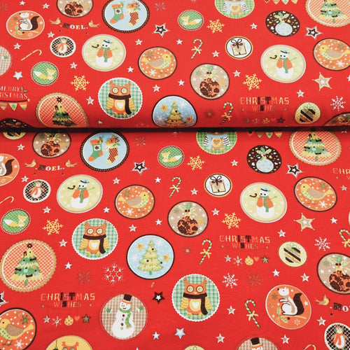 Christmas Wishes - Cotton Jersey - Red - The Fabric Counter