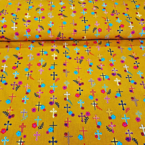 Colourful Crucifixes - Digital Cotton Print - The Fabric Counter