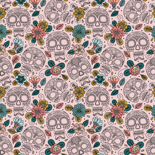 Colourful Skull - Cotton Print - The Fabric Counter