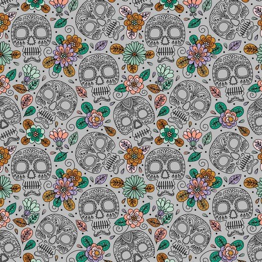Colourful Skull - Cotton Print - The Fabric Counter