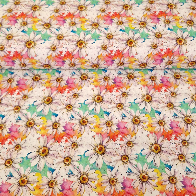 Digital Cotton Print - Colourful Daisy - The Fabric Counter