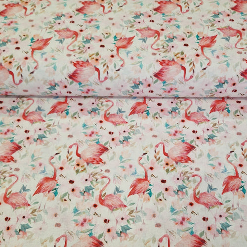 Digital Cotton Print - Floral Flamingos - The Fabric Counter