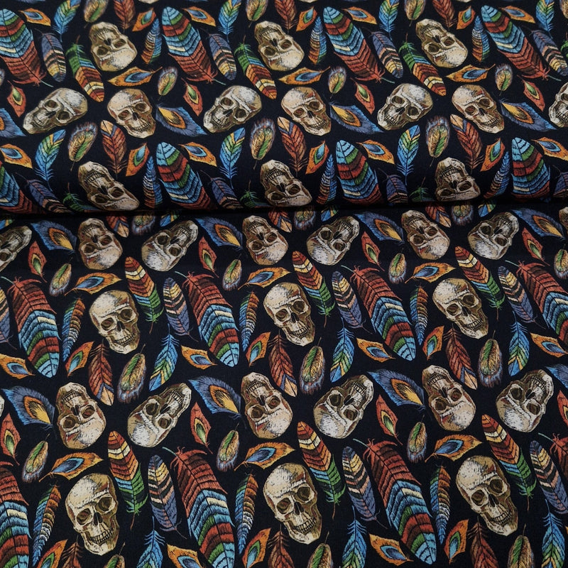 Digital Cotton Print - Halloween Skulls & Feathers - The Fabric Counter