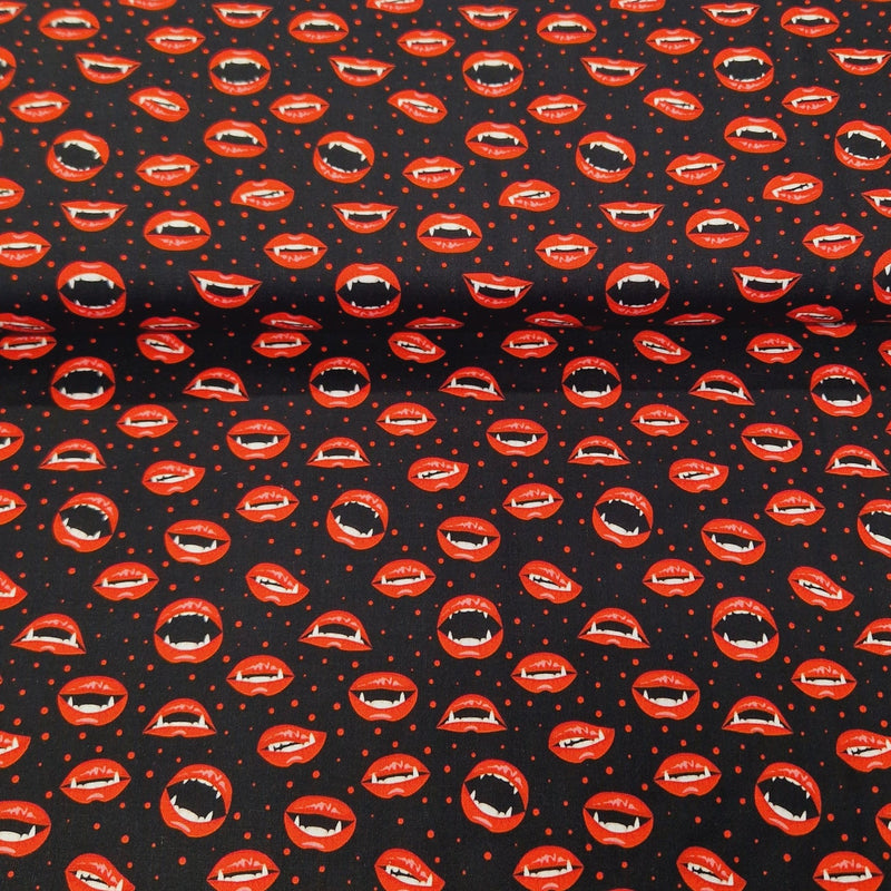 Digital Cotton Print - Halloween Vampire Lips - The Fabric Counter