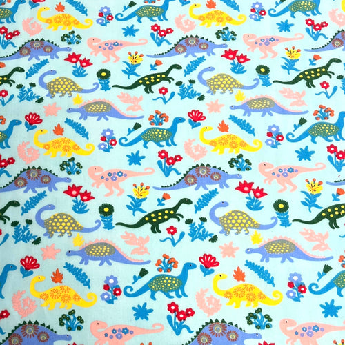 Dinosaur print Polycotton - Blue - The Fabric Counter