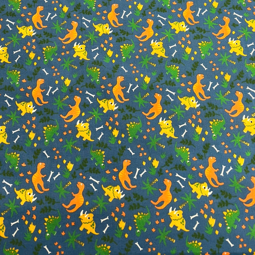 Dinosaur print Polycotton - Navy - The Fabric Counter