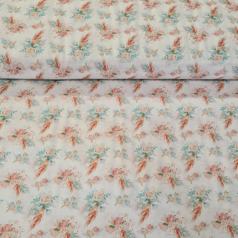 Feather & Flower Digital Cotton Print - The Fabric Counter