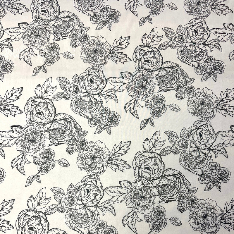 Floral Polycotton - Grey - The Fabric Counter