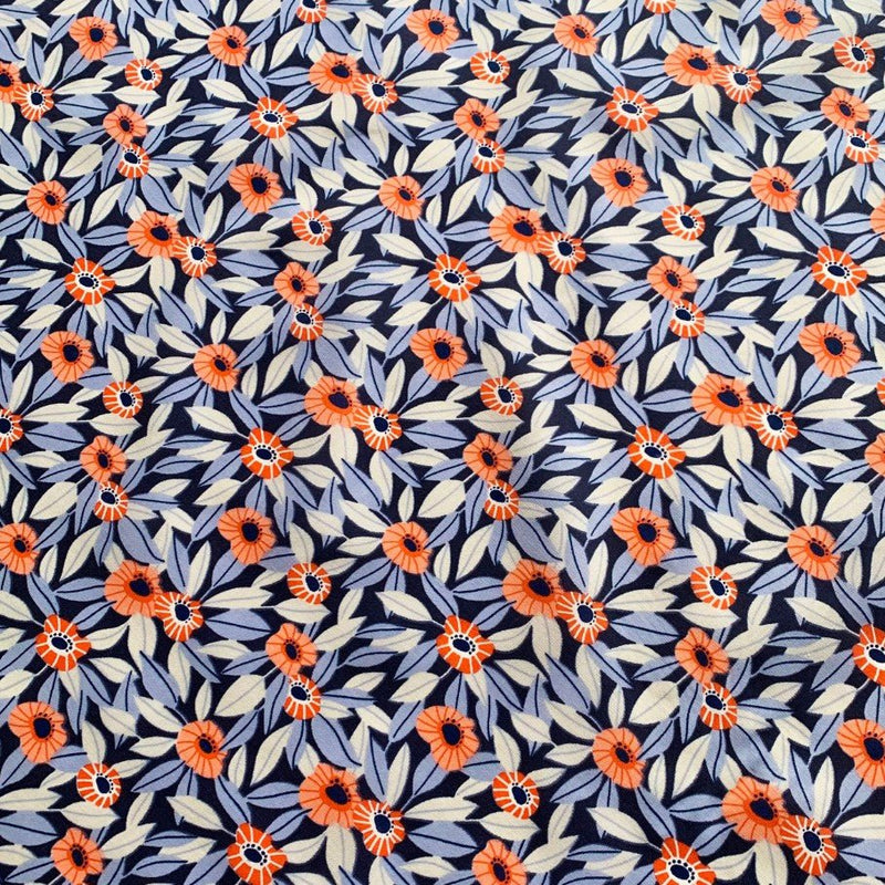 Floral Polycotton - Navy - The Fabric Counter