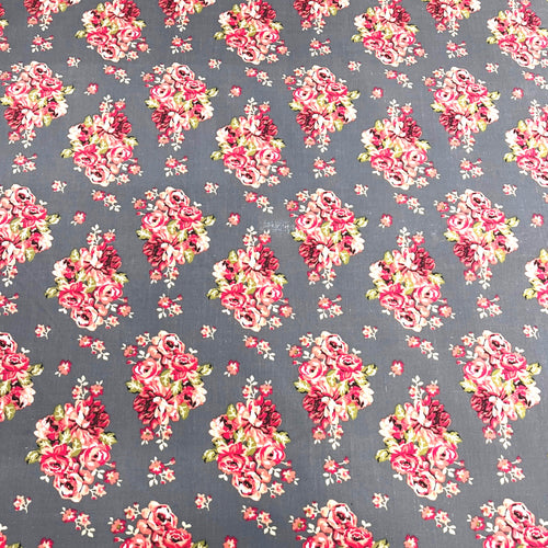Floral print Polycotton - Grey - The Fabric Counter